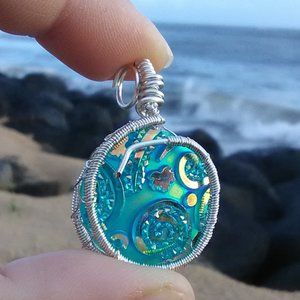 Fire and Ocean Silver Wrapped Necklace